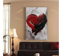 XBTYKPB Cuadro abstracto moderno de amor y tristeza para pared, con corazones rojos y negros, impresiones en lienzo para decoración de cocina (60 x 90 cm/marco interior)