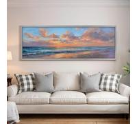XBTYKPB Cuadro de atardecer en el océano, impresión horizontal larga, lienzo panorámico ancho, arte de playa costera grande, impresión de nubes, decoración de pared para sofá (20 x 60 cm/sin marco)