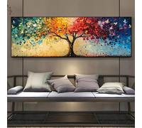 XBTYKPB Cuadro de gran árbol de la vida con diseño geométrico contemporáneo, primavera, verano, estaciones, paisaje, lienzo, arte de pared, impresiones, póster, 60 x 180 cm, marco