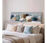 XBTYKPB Cuadro de guijarros de mediados de siglo, arte mural panorámico amplio, lienzo horizontal largo, piedras grandes, tonos fríos, estilo japonés (35 x 105 cm/marco interior)