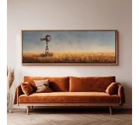 XBTYKPB Cuadro de molino de viento antiguo, arte mural panorámico amplio, lienzo enmarcado largo y estrecho, decoración de gran tamaño, impresión de paisaje rústico (70 x 210 cm/sin marco)
