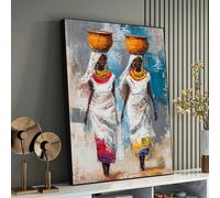 XBTYKPB Cuadro de mujeres africanas con vasijas, paleta de colores, pósteres para pared, lienzo de cultura africana para decoración del hogar, imágenes de mujeres (70x100cm/sin marco)