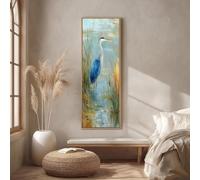 XBTYKPB Cuadro impresionista de garza azul, lienzo vertical alto, ave costera en humedales, decoración para casa de lago, animales de arte náutico (50x150cm/marco interior)