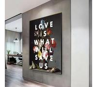 XBTYKPB El amor nos salva, lienzo de naturaleza muerta floral, arte de pared con cita inspiradora, lienzo de ramo de flores vintage, impresión decorativa (40 x 60 cm/marco interior)