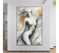 XBTYKPB Elegant Grey Gold Fluid Art Woman Posters Silhouette Prints Abstract Wall Art Pictures Canvas Painting Home Bedroom Decor 70x90cm Withframe