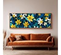 XBTYKPB Estampado floral de narciso, lienzo horizontal largo, arte panorámico amplio, decoración botánica de gran tamaño, pintura para pared de cocina (50 x 150 cm/marco interior)