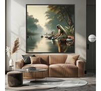 XBTYKPB Impresión en lienzo de un río de un pueblo indio tradicional: decoración de pared con mujer, cuadros en lienzo, pintura (45 x 45 cm/sin marco)