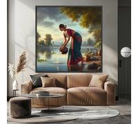 XBTYKPB Impresiones en lienzo de una elegante mujer india: pintura mural, decoración de pared, retrato (65 x 65 cm/marco interior)