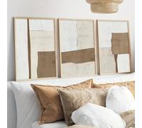 XBTYKPB Juego de 3 pósteres de lienzo abstractos en color marrón y beige para pared, póster de formas minimalistas, imágenes de pared para sala de estar, dormitorio, 60 x 80 cm x 3 con marco