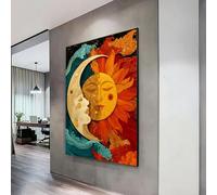 XBTYKPB Lienzo Abrazo de Sol y Luna, arte mural abstracto celestial, decoración bohemia para el hogar, lienzo de naturaleza mística, obra de arte (50 x 70 cm/sin marco)