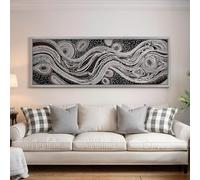 XBTYKPB Lienzo abstracto con remolinos tribales, arte de pared panorámico amplio, impresiones monocromáticas, decoración étnica, pintura para entrada (45 x 135 cm/marco interior)