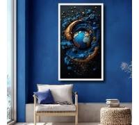 XBTYKPB Lienzo abstracto de globo terráqueo para pared, diseño de planeta azul y dorado, decoración del hogar, arte espacial 3D, imágenes de paisajes globales (80 x 140 cm/sin marco)