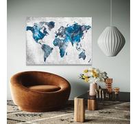 XBTYKPB Lienzo abstracto de mapa del mundo azul, impresión artística moderna, arte mural estilo acuarela, decoración de viajes, imágenes geográficas, decoración del hogar (80 x 120 cm/sin marco)