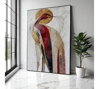XBTYKPB Lienzo abstracto de pájaro para pared, pintura moderna de pájaro rojo y dorado, arte animal contemporáneo, pósteres únicos para decoración del hogar (21 x 30 cm/sin marco)