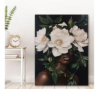 XBTYKPB Lienzo africano para pared, póster de una hermosa chica, imagen de flor blanca sobre cabeza de mujer, impresiones para comedor (80 x 110 cm/sin marco)