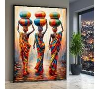 XBTYKPB Lienzo colorido de mujeres africanas cargando ollas, arte mural étnico, lienzo tribal, decoración cultural para el hogar, pintura (70 x 100 cm/sin marco)