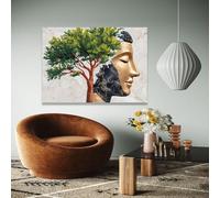 XBTYKPB Lienzo con cara de Buda dorada y árbol, arte mural espiritual, decoración de meditación para el hogar, pintura zen, impresión de imágenes de pared (40 x 60 cm/sin marco)