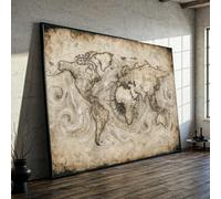 XBTYKPB Lienzo con mapa vintage, arte mural de estilo antiguo, atlas histórico, lienzo de decoración náutica, pintura de mapa de viajes y exploración (50x70cm/marco interior)