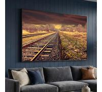 XBTYKPB Lienzo con paisaje de vías de tren, arte mural con escenas de naturaleza con cielo dramático, lienzo vintage de campo (30 x 40 cm/sin marco)
