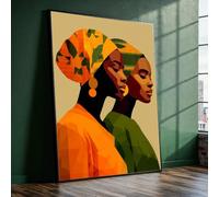 XBTYKPB Lienzo con retrato de hermandad, arte mural de mujeres africanas, decoración étnica, lienzo con turbante, pintura de silueta femenina (70x100cm/marco interior)