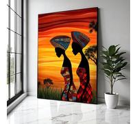 XBTYKPB Lienzo con silueta de mujer africana, turbante tribal, arte de pared, lienzo étnico colorido, paisaje al atardecer, decoración del hogar, impresión (80 x 120 cm/sin marco)