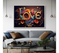 XBTYKPB Lienzo con tipografía de amor, arte mural de jardín floral, lienzo floral romántico, decoración floral colorida, impresiones en lienzo para pintar (30 x 40 cm/sin marco)