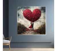 XBTYKPB Lienzo de corazón romántico, arte de pareja enamorada, arte de pared con globos de corazón, decoración de pared romántica, diseño de lienzo, pintura decorativa (70 x 70 cm/sin marco)