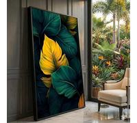 XBTYKPB Lienzo de hojas tropicales para pared, follaje amarillo y verde, pintura botánica moderna, decoración natural para el hogar (50 x 90 cm/sin marco)
