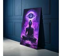 XBTYKPB Lienzo de meditación de Buda místico, arte mural espiritual del tercer ojo, decoración zen púrpura, pintura de flor de loto, decoración del hogar (50 x 90 cm/sin marco)