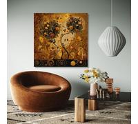 XBTYKPB Lienzo de mosaico de inspiración vintage, arte mural de naranjo, pintura floral abstracta, decoración del hogar en tonos dorados, impresiones (80 x 80 cm/sin marco)