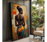 XBTYKPB Lienzo de mujer africana, vestido abstracto colorido, retrato, decoración étnica para el hogar, impresión en lienzo (40 x 70 cm/marco interior)