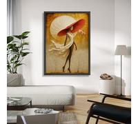 XBTYKPB Lienzo de mujer con vestido suelto, arte figurativo abstracto, gran sombrero rojo, arte mural contemporáneo, decoración del hogar, impresiones (50 x 70 cm/sin marco)