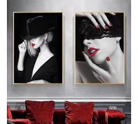 XBTYKPB Lienzo de mujer sexy con labios rojos, cuadros de pared, pinturas de chicas, cuadros de pared para decoración de pared del hogar, sala de estar, 21 x 30 cm x 2, sin marco
