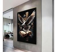 XBTYKPB Lienzo de paloma espiritual con la Biblia abierta, arte de pared con cruz, decoración cristiana religiosa, pintura inspiradora de fe, iglesia (30 x 40 cm/sin marco)