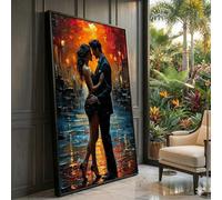 XBTYKPB Lienzo de pareja romántica abrazándose, arte mural urbano al atardecer, ilustración de danza, lienzo de escena de amor moderna, pintura decorativa para el hogar (70 x 110 cm/marco interior)