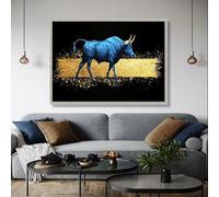 XBTYKPB Lienzo de toro azul, abstracto dorado, obra de arte animal, pintura con efecto metálico, decoración contemporánea para el hogar, pósteres (40 x 60 cm/sin marco)