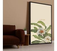 XBTYKPB Lienzo decorativo botánico vintage con flores de camelia blanca y hojas verdes, láminas con tipografía para amantes y cuadros decorativos (80x140cm/marco interior).