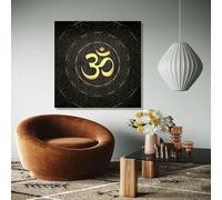 XBTYKPB Lienzo decorativo con símbolo Om dorado, diseño de mandala espiritual, decoración de habitaciones, estudio de yoga, arte zen, decoración del hogar, impresión (80 x 80 cm/sin marco)
