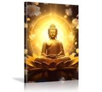 XBTYKPB Lienzo decorativo de Buda dorado, póster floral con estatua de loto zen, pintura de meditación, obra de arte religiosa para baño y dormitorio, 40 x 60 cm, con marco.