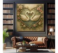 XBTYKPB Lienzo decorativo de pareja de cisnes: Impresión de pájaros florales para decoración vintage, pósteres florales estéticos y cuadros (80 x 80 cm/sin marco)