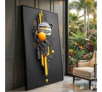 XBTYKPB Lienzo geométrico del sistema solar, arte de pared espacial moderno, diseño abstracto de planetas, decoración del hogar en amarillo y gris, pintura en lienzo (30 x 50 cm/sin marco)