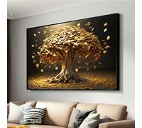 XBTYKPB Lienzo impreso Árbol del Dinero Dorado - Monedas Surrealistas Cayendo - Arte de Pared para la Prosperidad y la Abundancia - Decoración para el Éxito Financiero (50x75cm/Sin Marco)