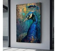 XBTYKPB Lienzo impreso de pavo real, elegante arte mural de pavo real, póster de aves, decoración de pared de animales, pintura sobre lienzo, decoración del hogar con pavo real (21x30cm/sin marco)