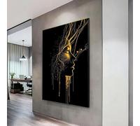 XBTYKPB Lienzo moderno de perfil femenino dorado, arte abstracto de pared con rostro, diseño de arte lineal, decoración contemporánea para el hogar (60 x 80 cm/marco interior)