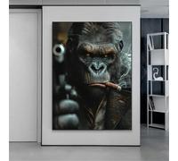 XBTYKPB Modern Animal Poster Abstract Gorilla Smokes A Cigar Prints Wall Art Pictures Canvas Painting for Living Room Home Room Decor 70x100cm Withframe