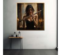XBTYKPB Mujer con flauta, cuadro de música clásica, lienzo decorativo para amantes de la música, decoración vintage, pósteres de música (55x55cm/sin marco)