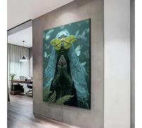 XBTYKPB Mujer con máscara de polilla amarilla, lienzo de encaje, retrato surrealista de mariposa, decoración de fantasía natural, obra de manos en oración (21 x 30 cm/sin marco)