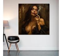 XBTYKPB Mujer elegante fumando un cigarro, retrato sensual en lienzo, diseño de lienzo para pared, decoración del hogar, decoración de pared de lujo (45 x 45 cm/marco interior)