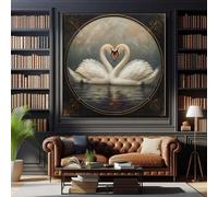 XBTYKPB Mural artístico de pintura, pareja de cisnes, lienzo para pared: impresión en lienzo de pájaro melancólico para decoración de animales antiguos, pósteres e impresiones (20 x 20 cm/sin marco)