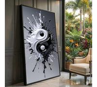 XBTYKPB Mural de lienzo con salpicaduras de Yin Yang, arte abstracto en blanco y negro, pintura zen, diseño de salpicaduras de pintura, decoración del hogar (60 x 105 cm/sin marco)